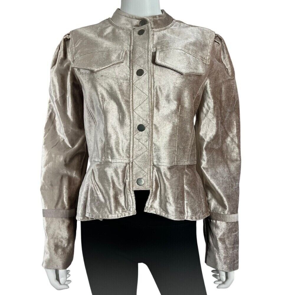 Free People Ballet Racer Jacket Cropped Champaigne Velvet Womens Size Medium NWT
